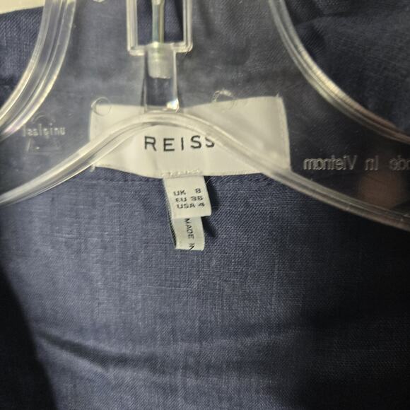 Reiss Ema Navy blue Sleeveless Linen Tie Front Playsuit romper womens Sz 4 - Picture 5 of 9